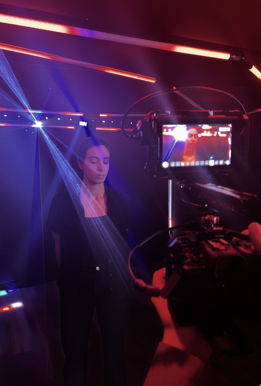 Olivia Bortolazzo framed by the camera during production of Starry Eyed